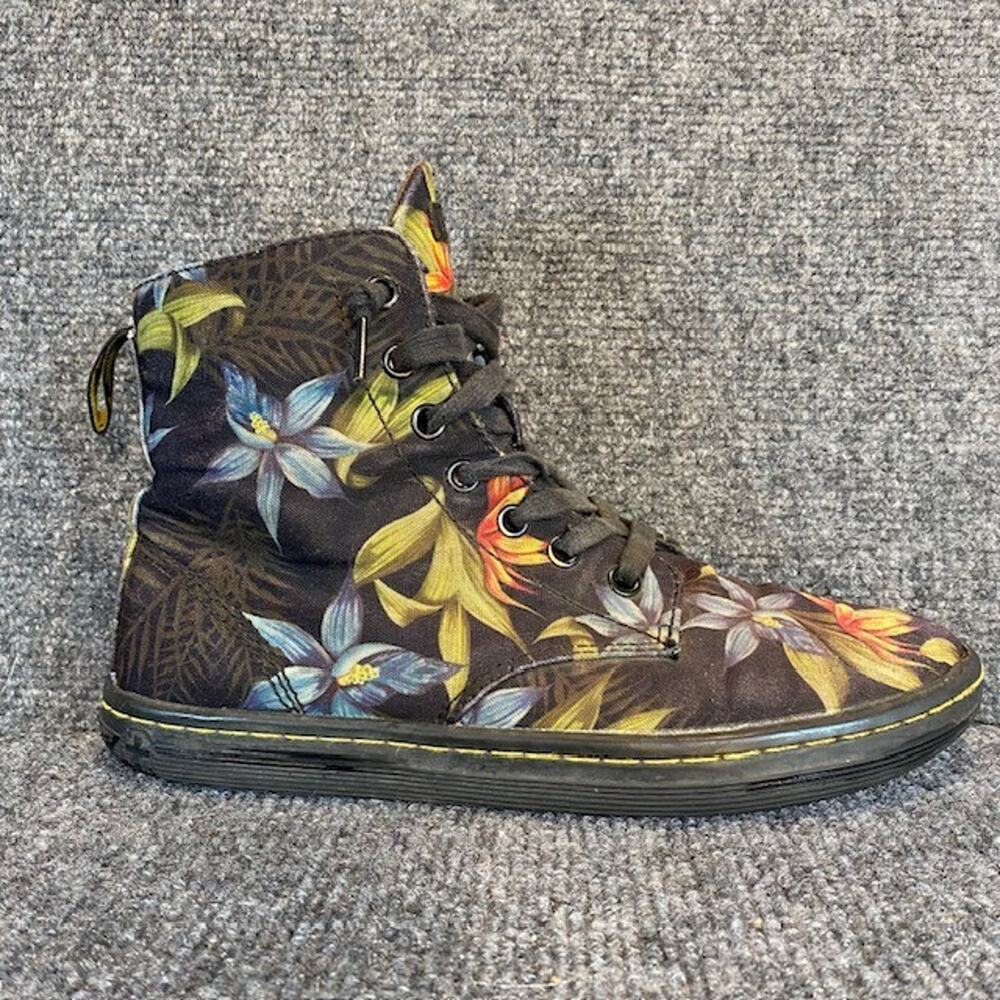 Dr Martens Hackney Black Tropical Floral Canvas Ankle Boots Womens 7 Skater Moto